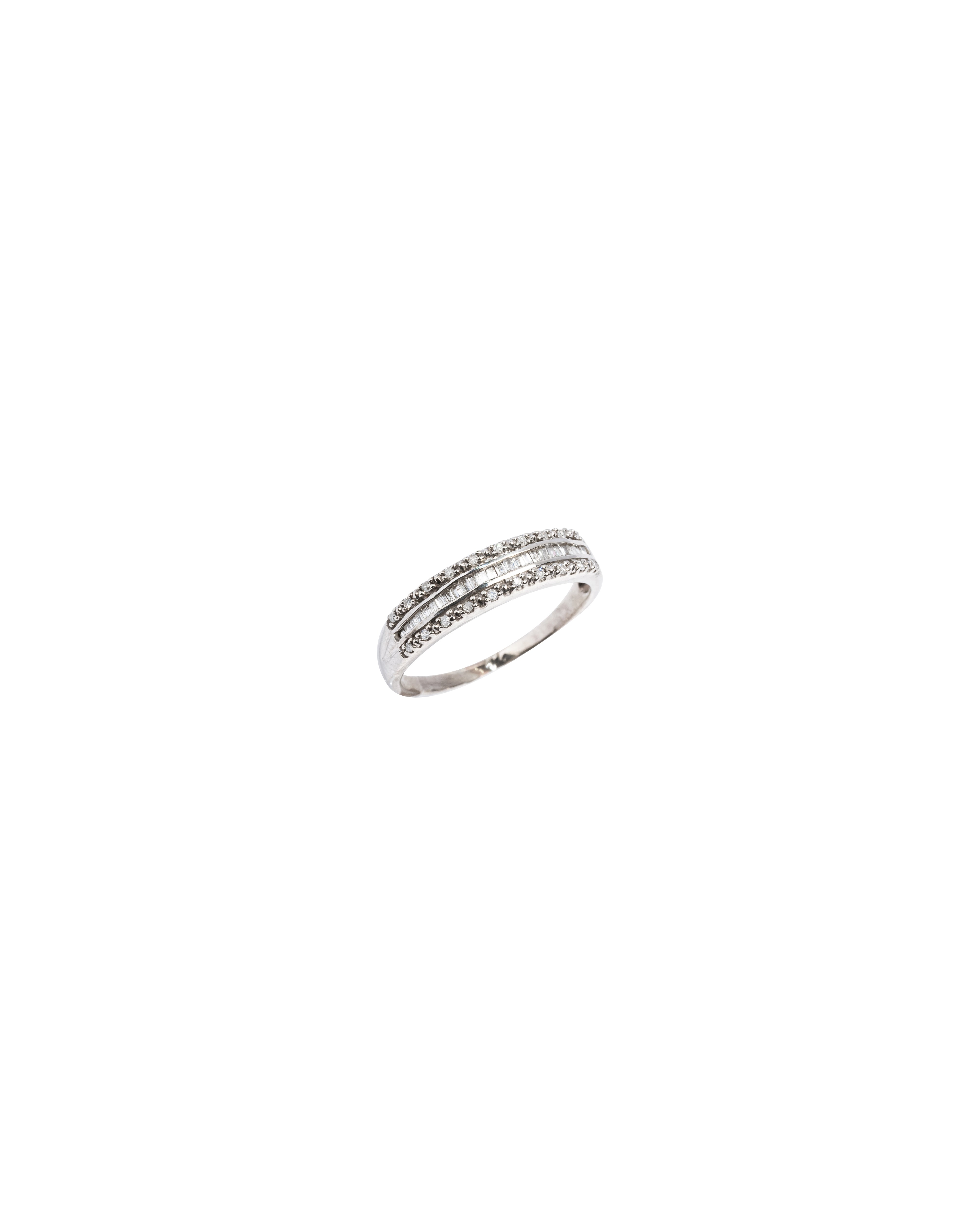 Silver ring with small stones on a white background