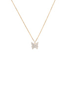 Gold necklace with a butterfly pendant on a white background