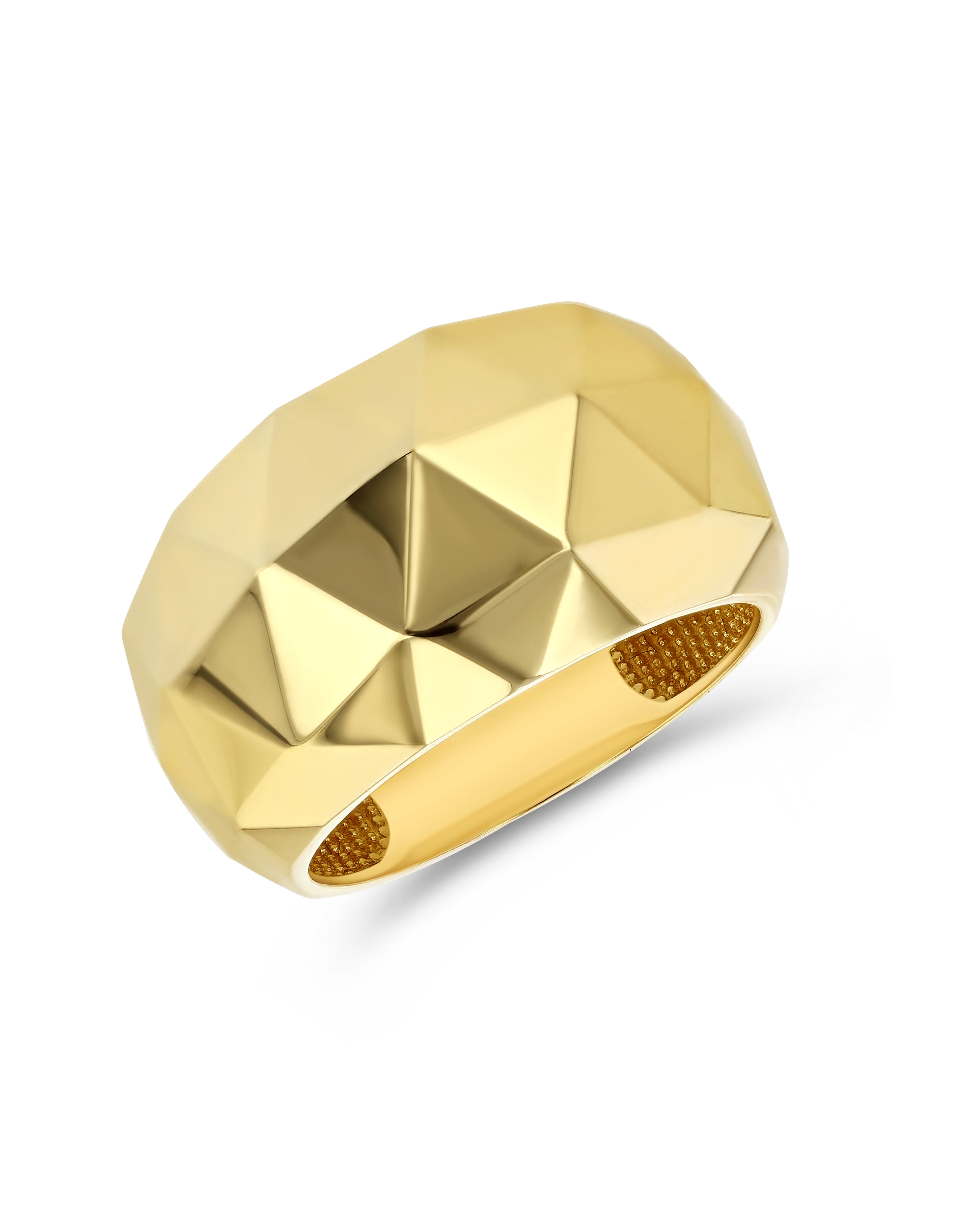 A 14K yellow gold ring with a geometric, faceted design
