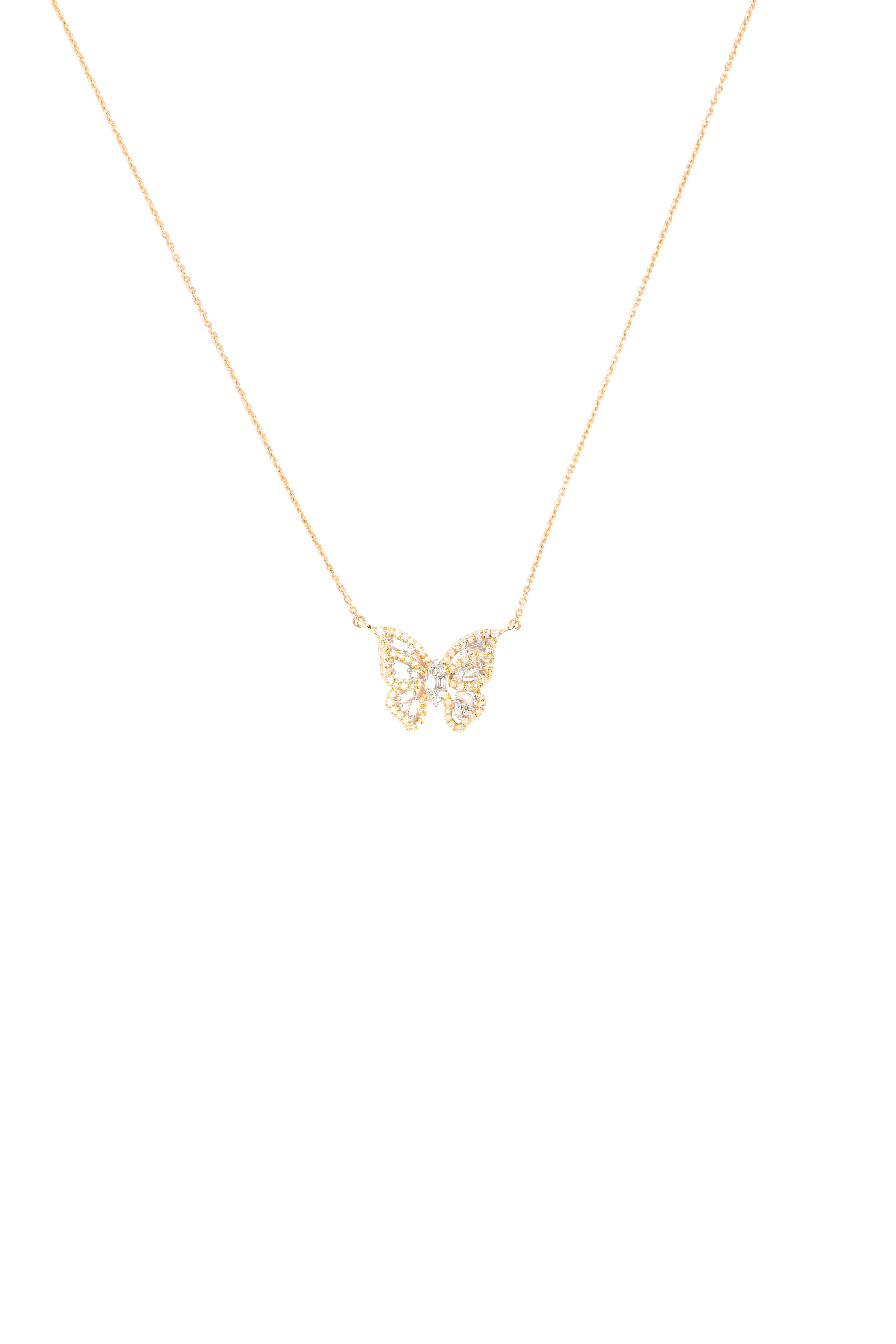 Women’s butterfly necklace in yellow gold with diamonds