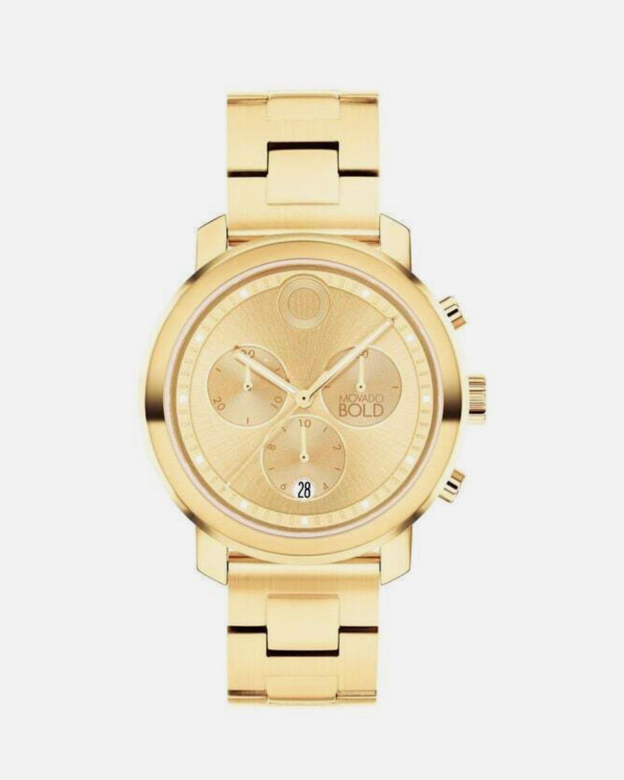 Gold watch with a white background