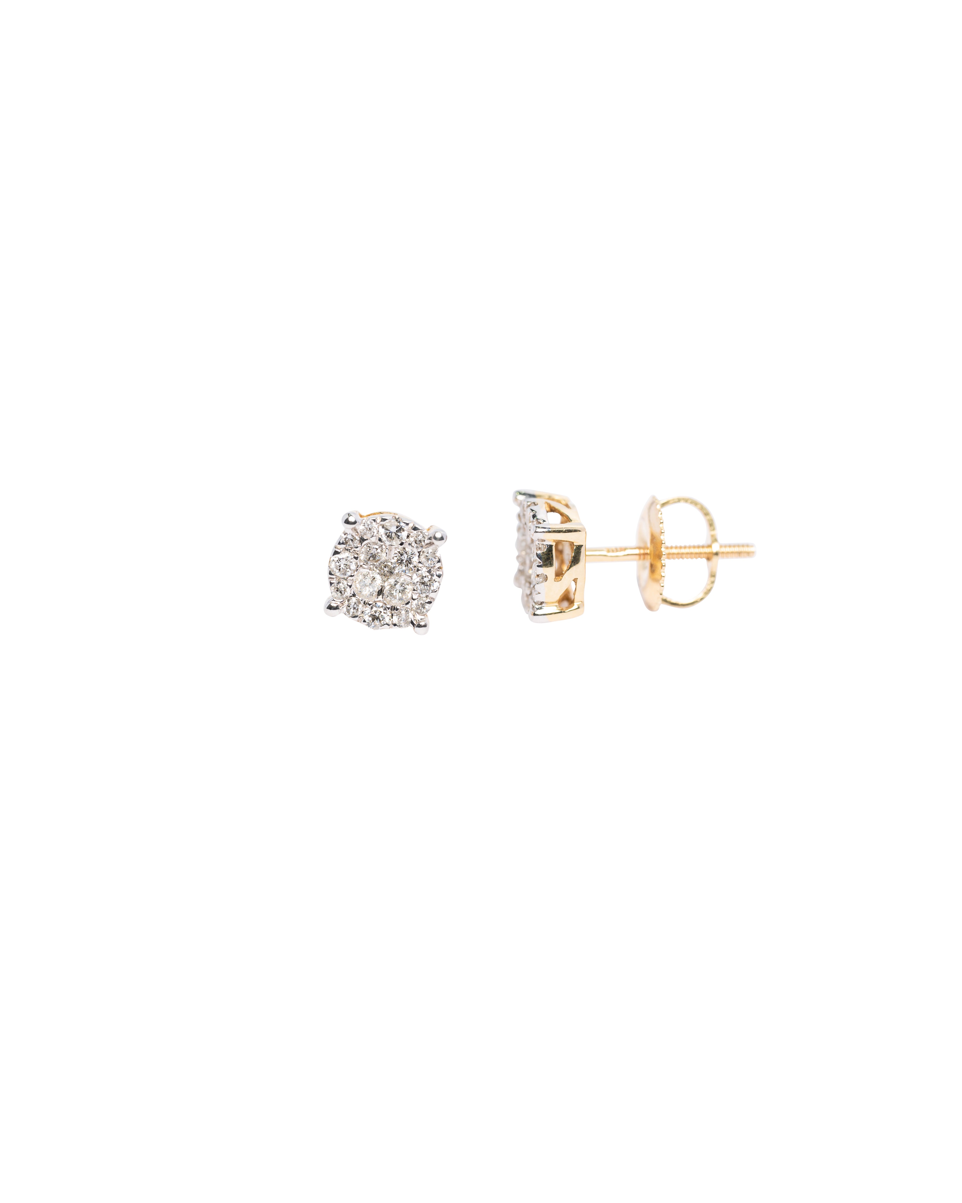 Pair of diamond stud earrings on a white background