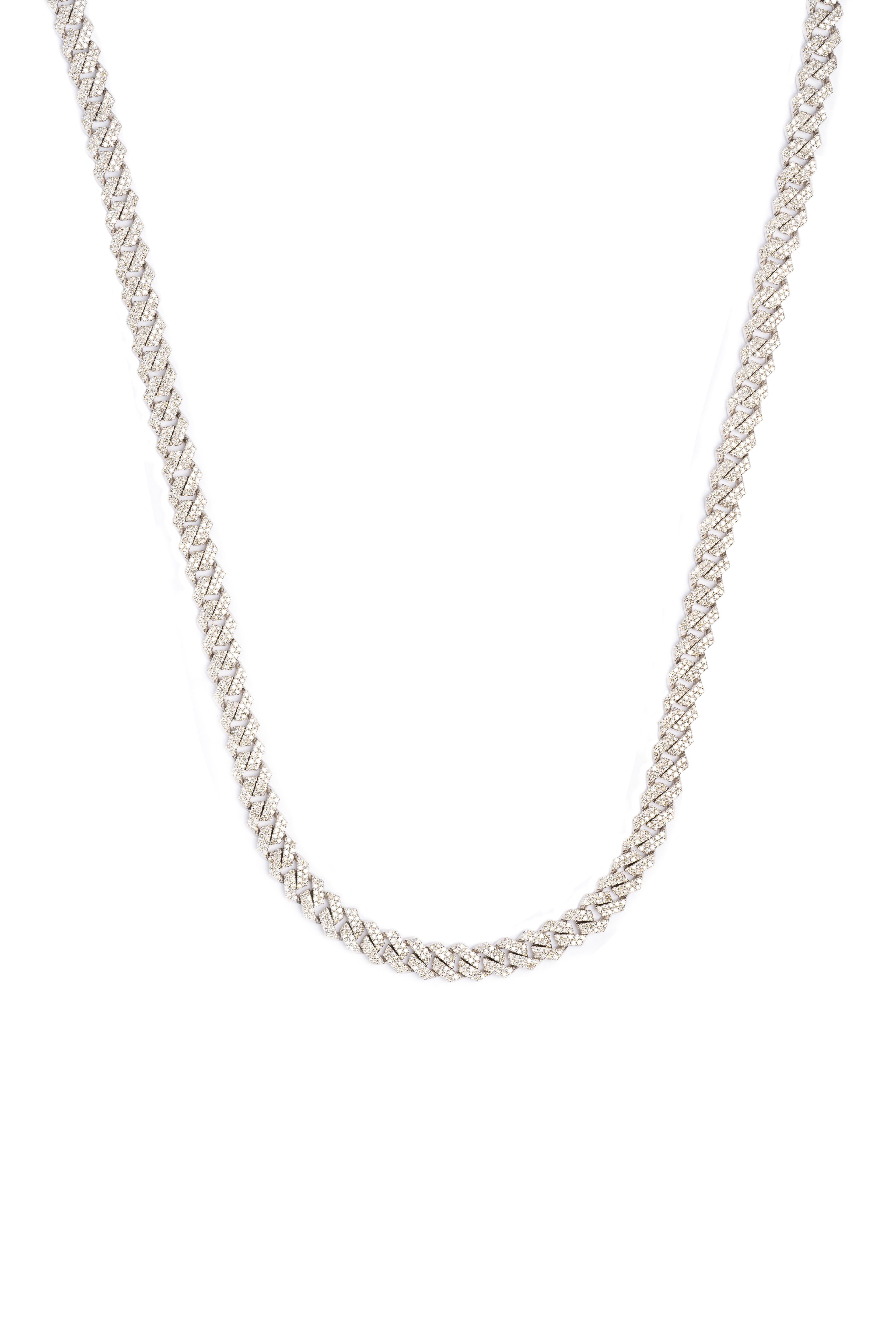 Silver chain necklace on a white background