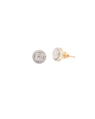 Pair of gold and silver stud earrings on a white background
