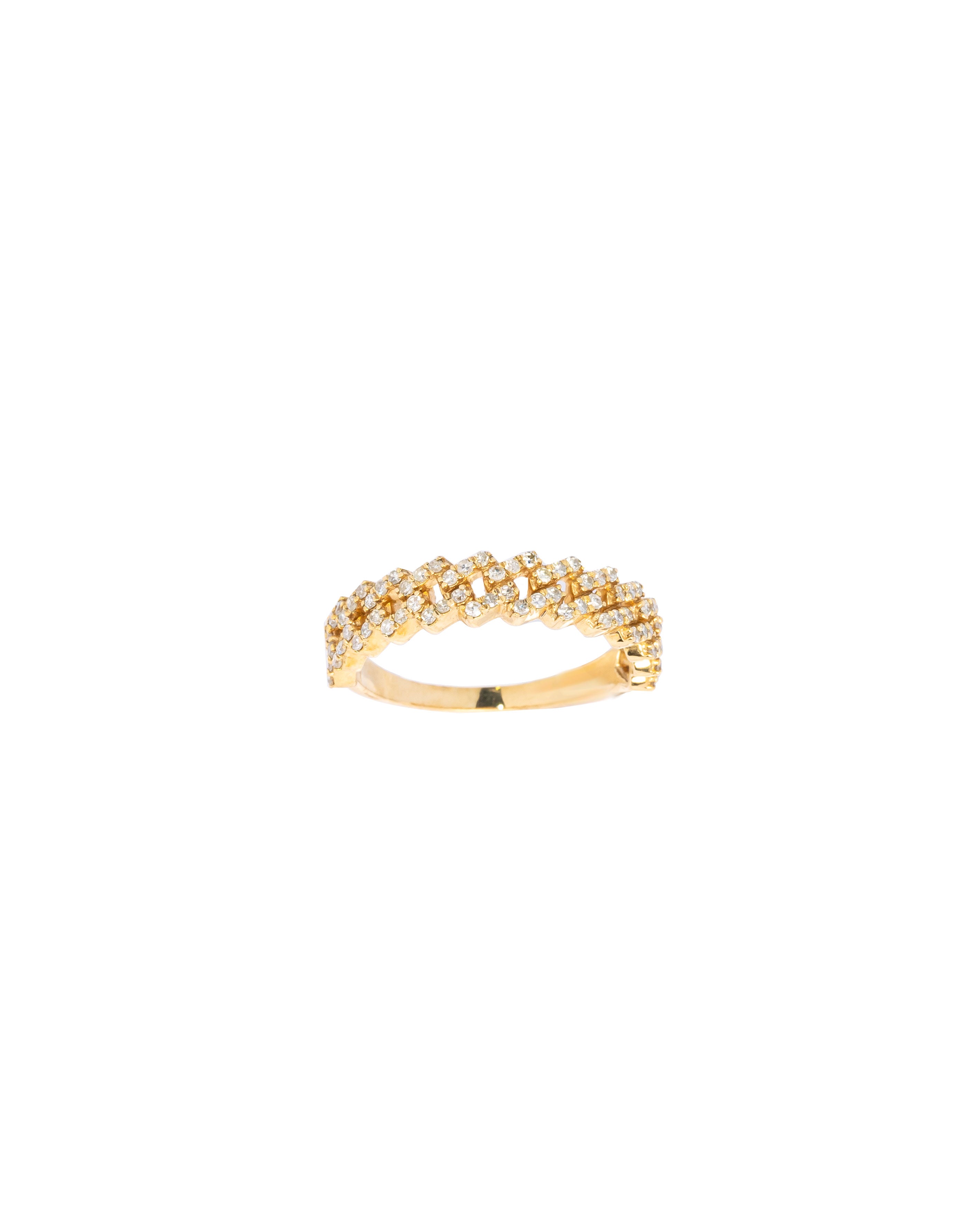 Gold ring with small diamonds on a white background