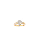 Gold ring with a diamond on a white background