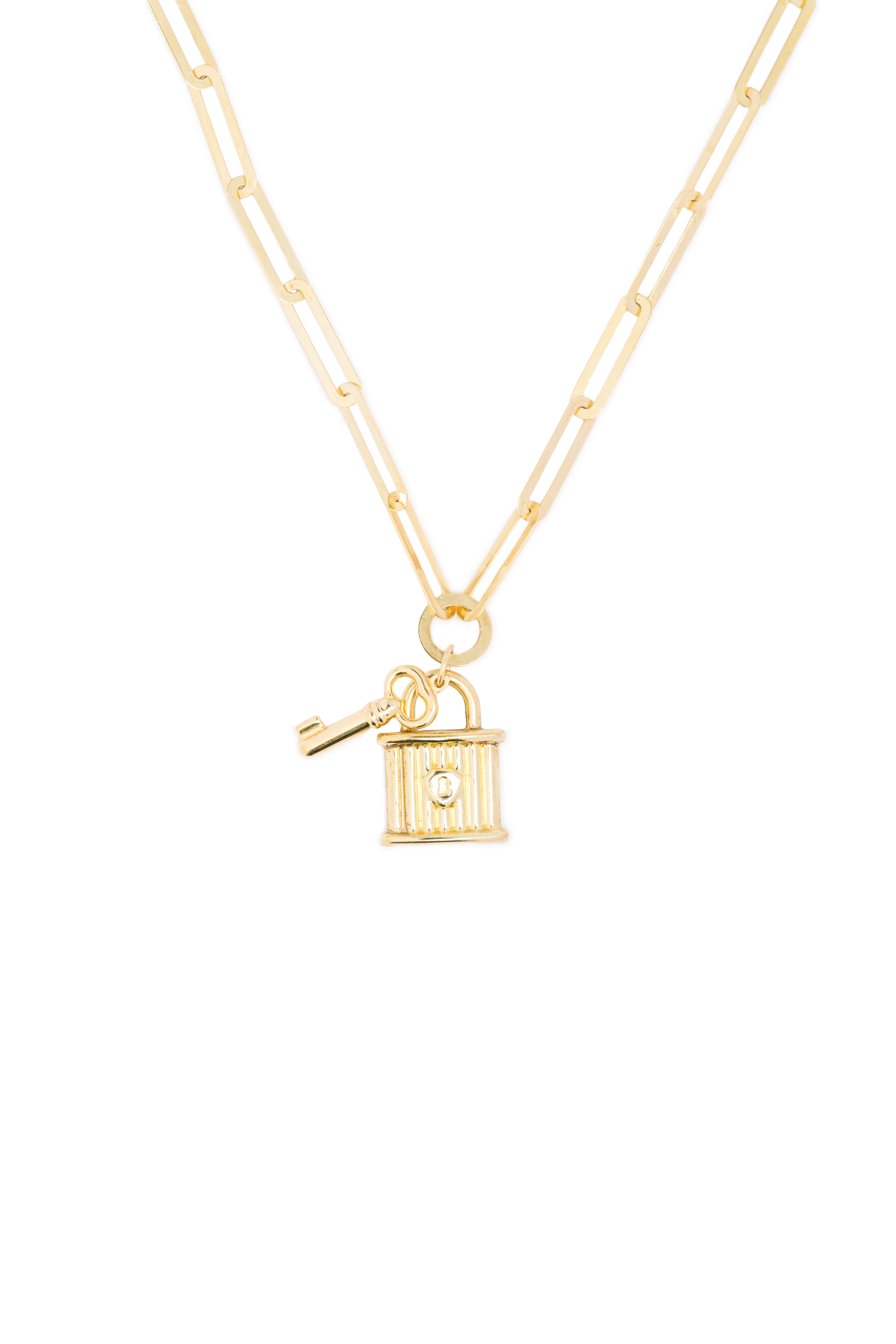 Yellow Gold Paperclip Chain with Lock Pendant