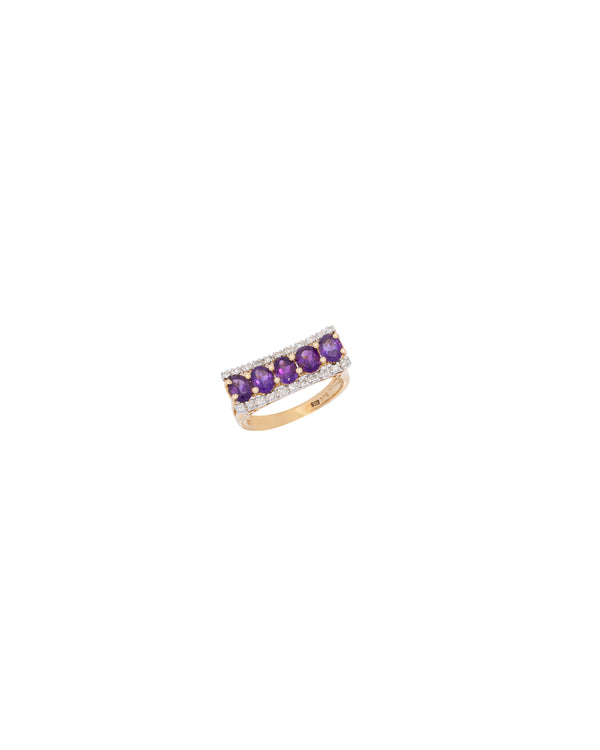 10K Gold Purple Stone Diamond Ring