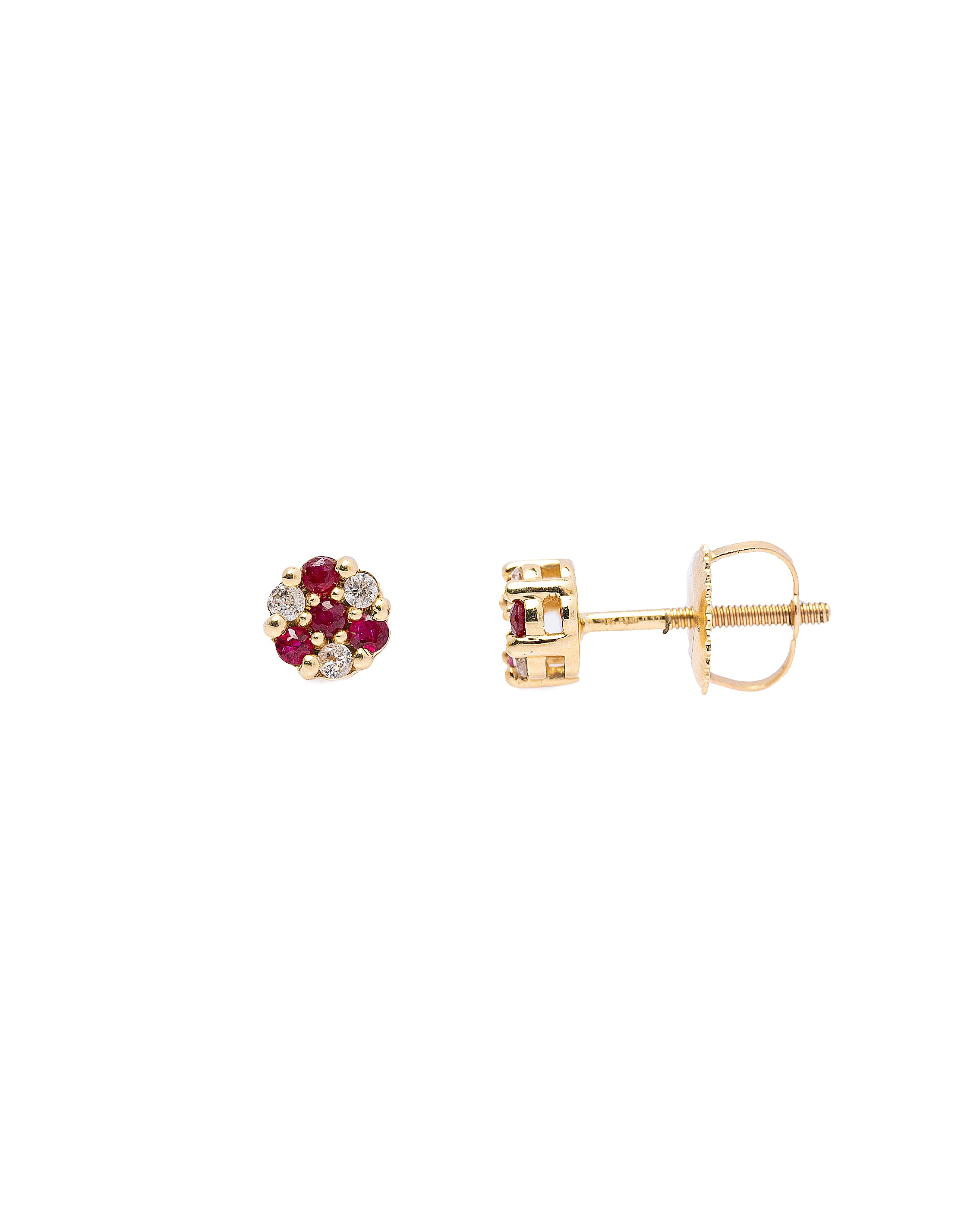 Pair of gold earrings with gemstones on a white background