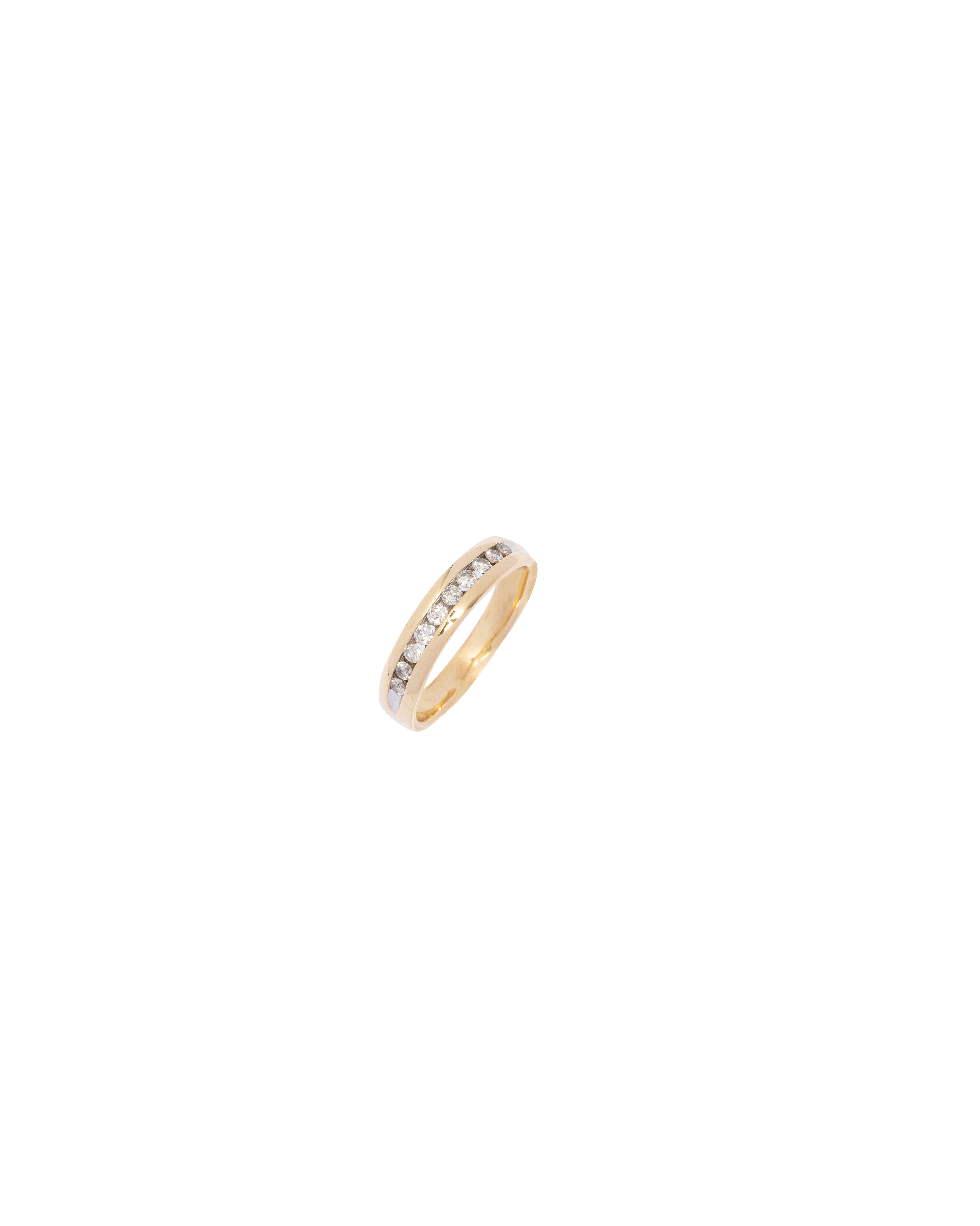 Gold ring with small diamonds on a white background