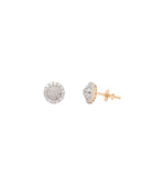Pair of gold and silver earrings on a white background
