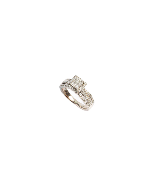 10K White Gold Square Diamond Wedding/Engagement Ring