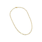 A 14k yellow gold paper clip chain necklace with a lobster clasp closure.
