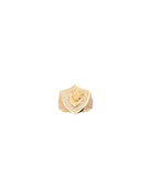 Gold ring with lion emblem on a white background