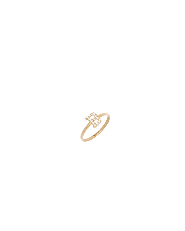 14K Gold CZ Initial B Ring