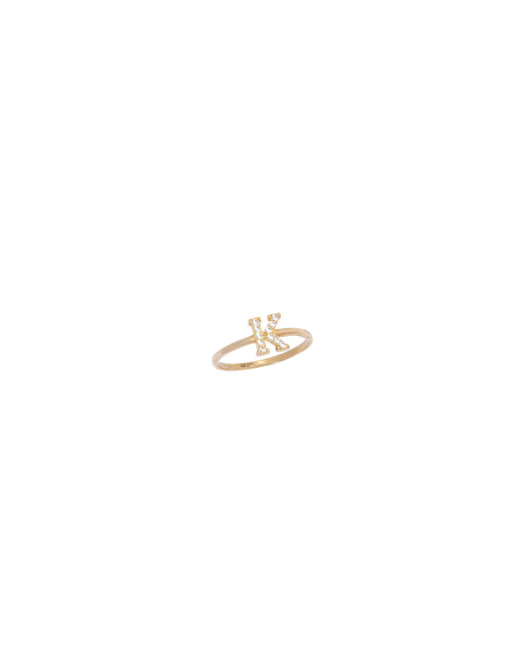 14K Gold CZ Initial K Ring