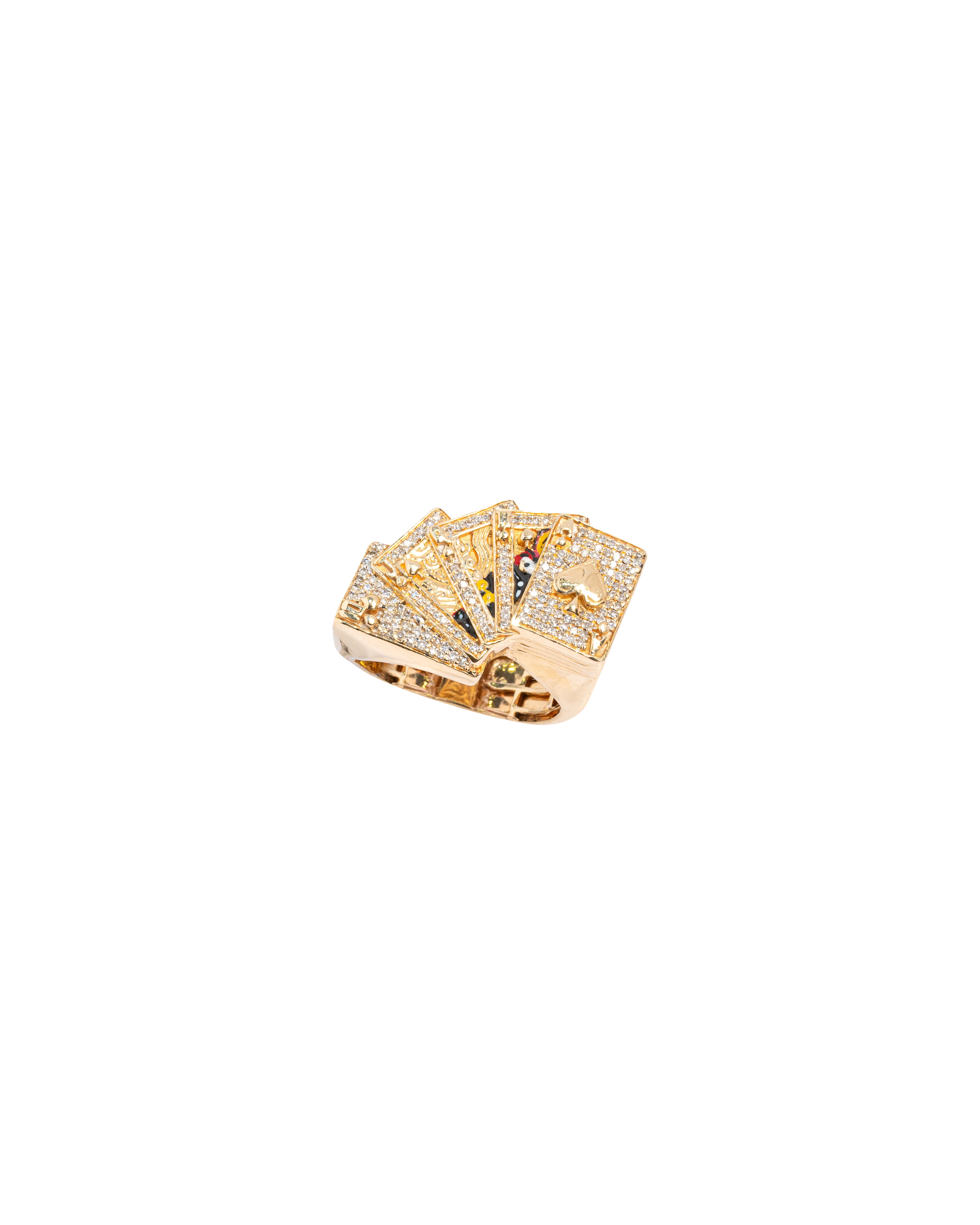 Gold ring with gemstones on a white background