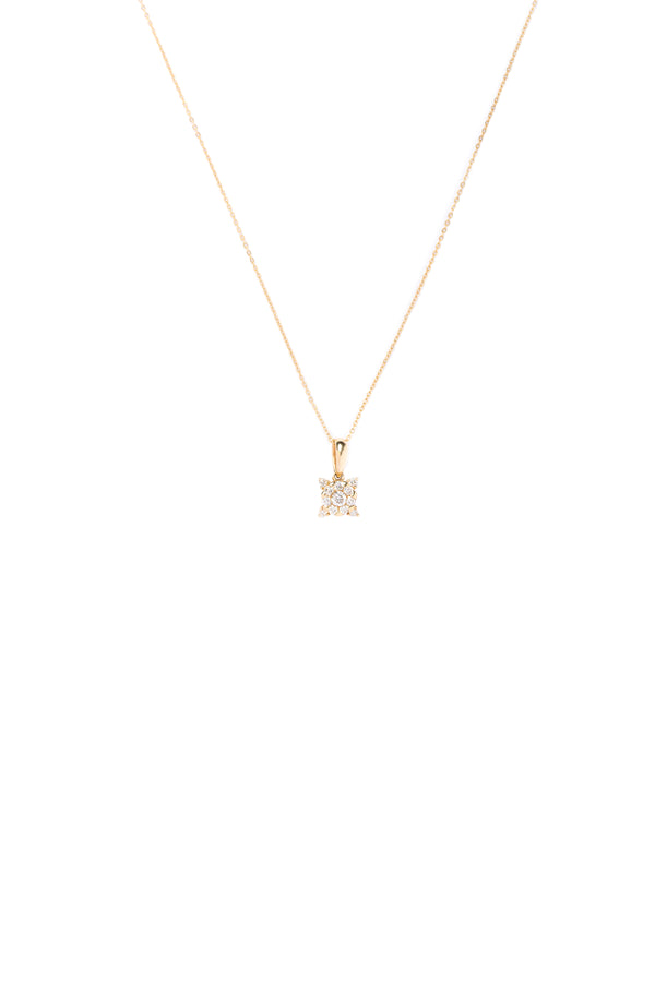 14K Gold Center Stone Flower Diamond Necklace