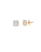 Gold square stud earrings on a white background
