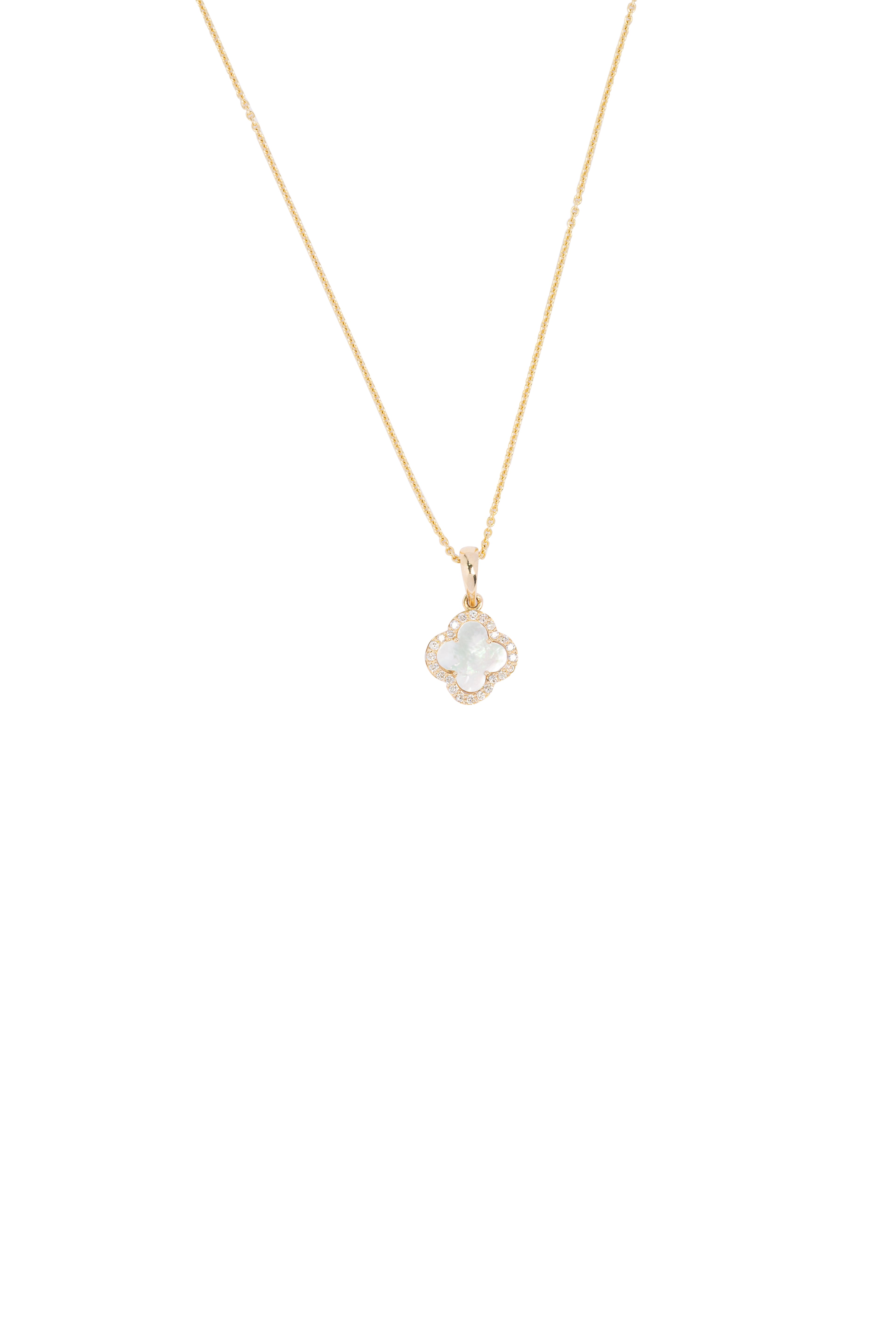 Gold necklace with a pendant on a white background