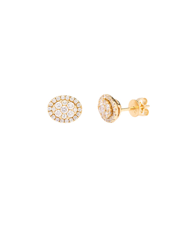 14K Gold Double Oval Cluster Diamond Earrings