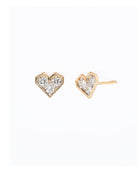 Heart-shaped earrings with diamond accents on a white background
