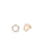Two pairs of earrings, one gold and one silver, on a white background.