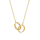 Gold necklace with interlocking rings on a white background