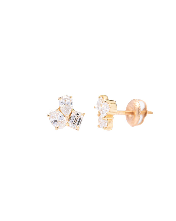 14K Gold Multi Shape Cluster Diamond Earrings