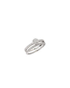 Silver ring with small diamonds on a white background