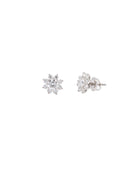 Pair of silver snowflake earrings on a white background