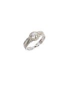 Silver ring with a diamond on a white background