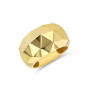 A 14K yellow gold ring with a geometric, faceted design