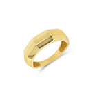 A 14K yellow gold ring with a rectangular shape and a mirror-like finish.