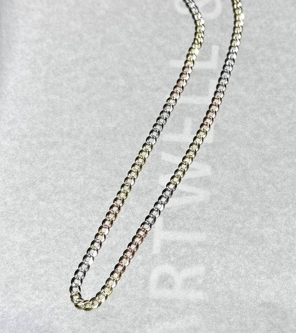 14K Yellow Tri Color Curb Cuban Chain yg,rg,wg