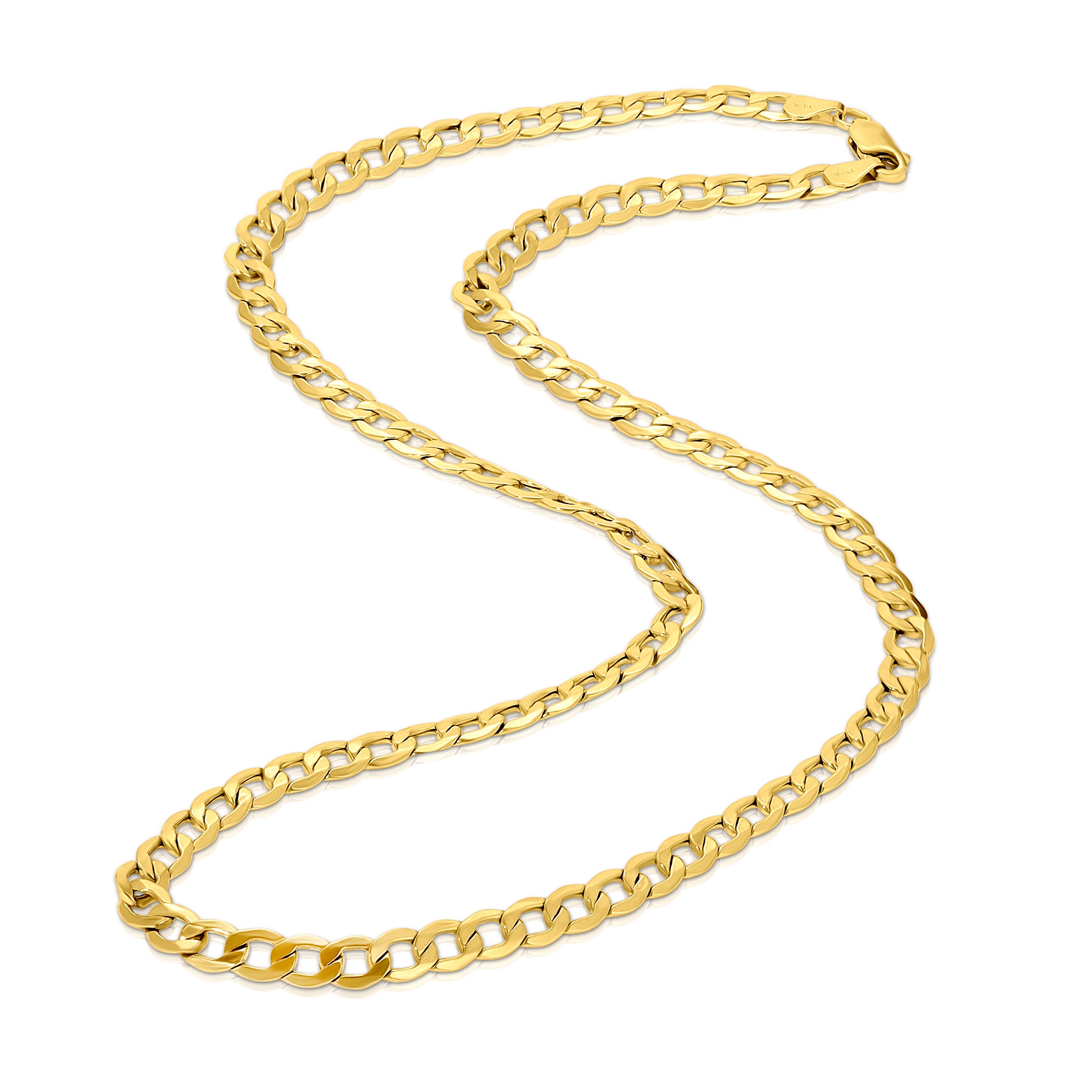 A 14K yellow gold curb Cuban chain necklace with a lobster clasp.