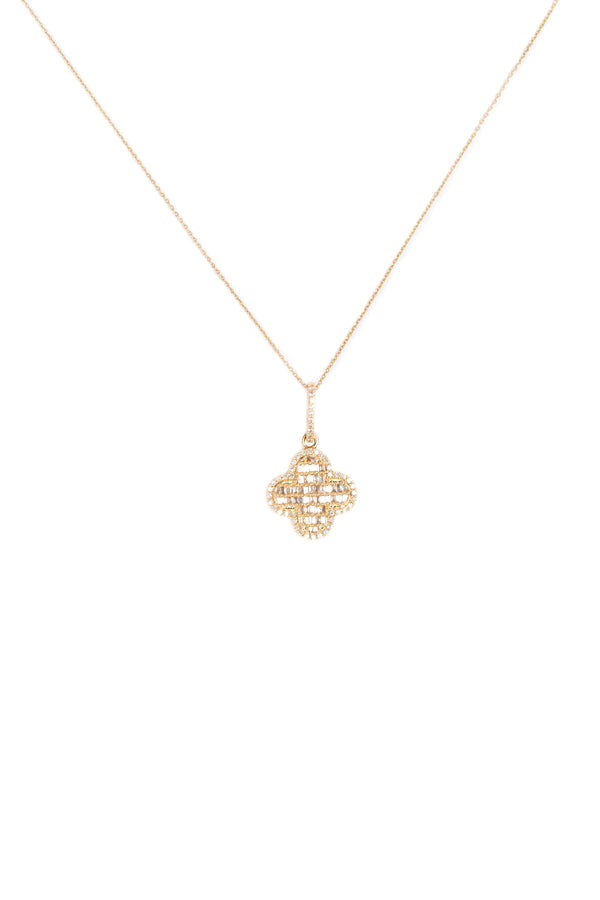 14k Gold Baguette Clover Diamond Necklace