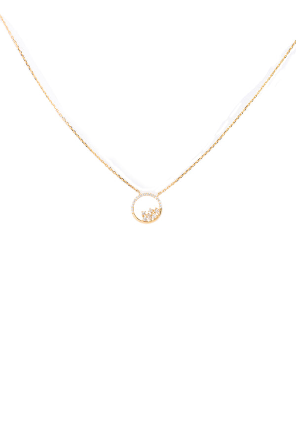 14k Gold Circle Baguette Diamond Necklace