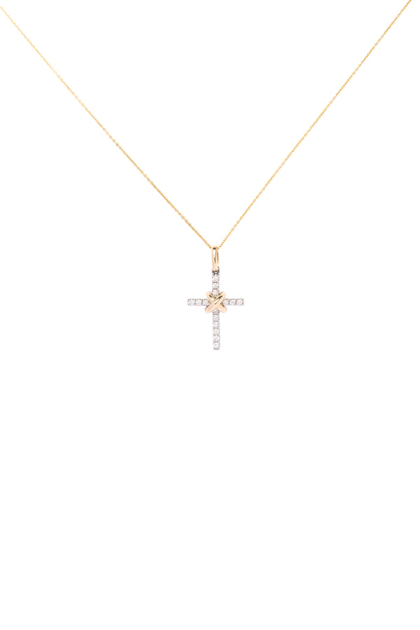 14k Gold Cross with X Diamond Necklace