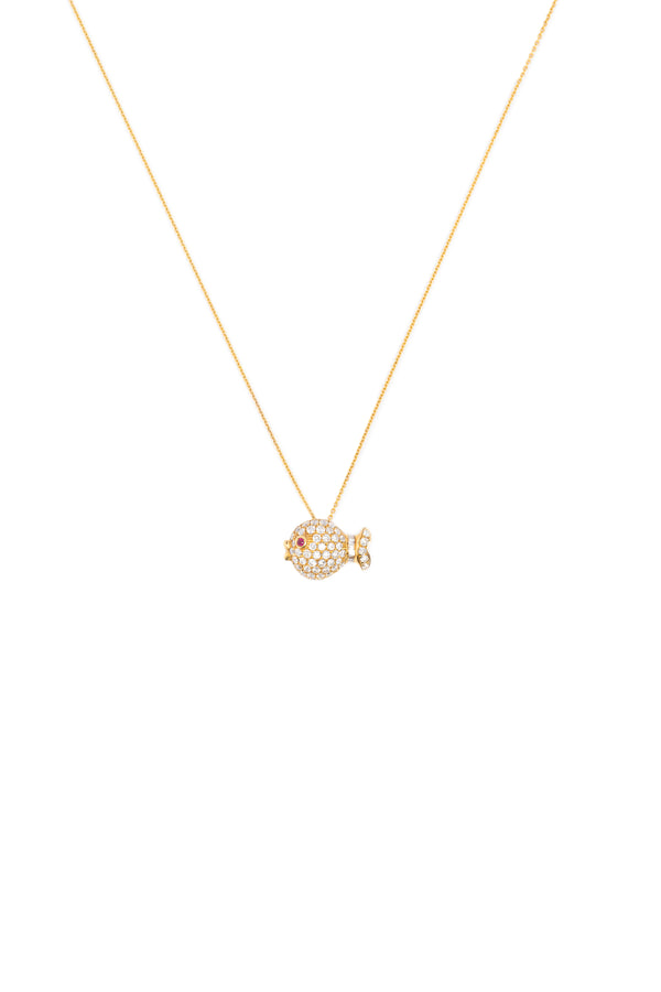 14k Gold Fish Diamond Necklace