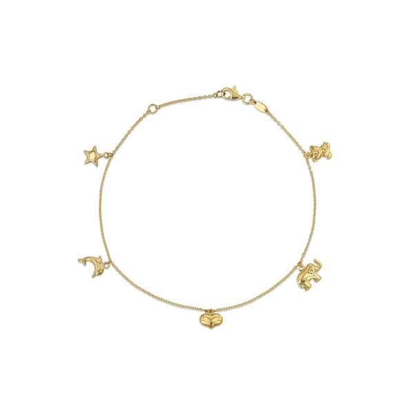 14k Yellow Gold Charm Anklet
