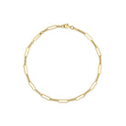 A 14k yellow gold paper clip anklet with a clasp closure.