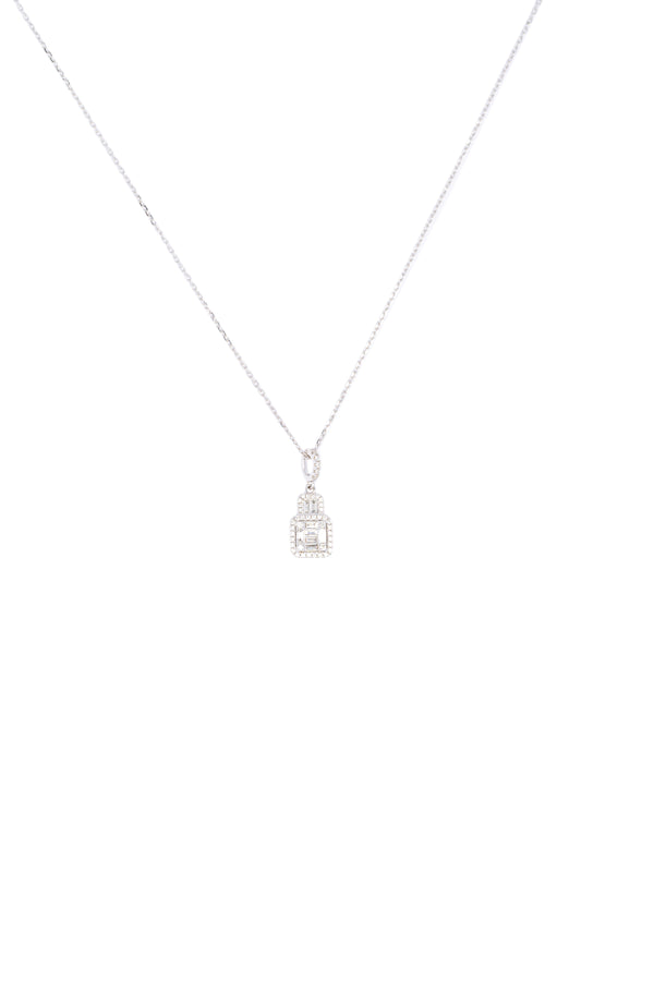 18K Gold Baguette Square Diamond Necklace – Modern Luxury Pendant for Women