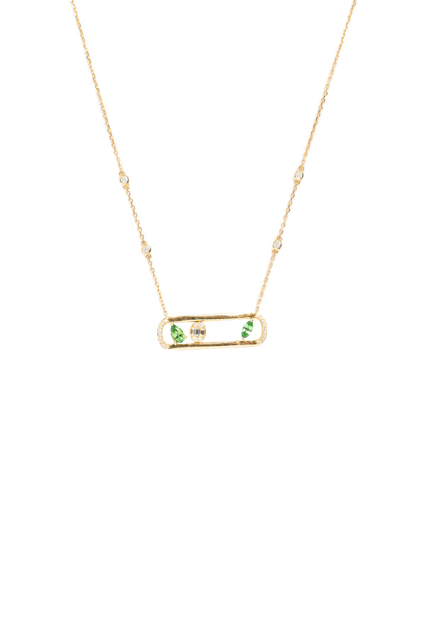 18K Gold Emerald Bar Diamond Necklace