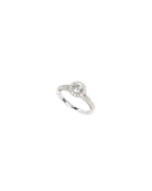 Silver ring with small diamonds on a white background