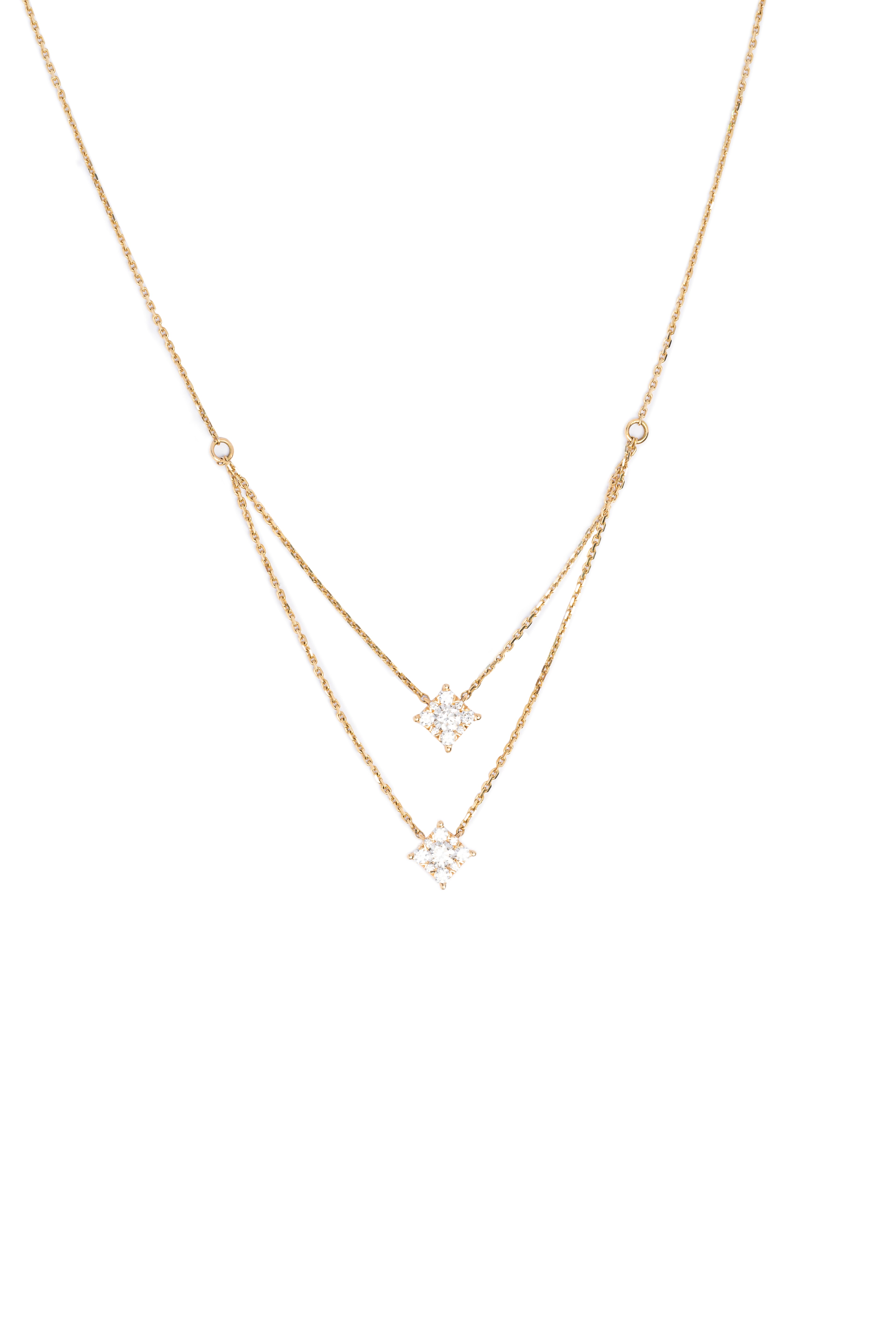 Double square diamond pendant in yellow gold fine jewelry