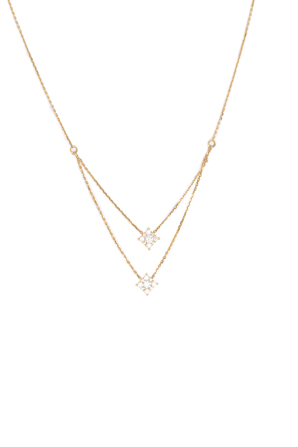 18K Gold Double Square Diamond Necklace – Elegant Geometric Diamond Pendant