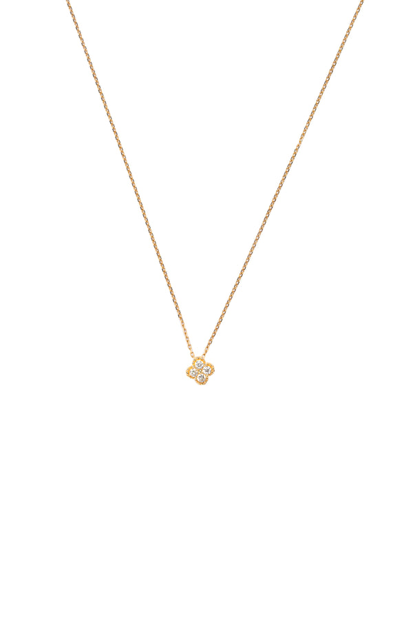 18k Gold Small Clover Diamond Necklace