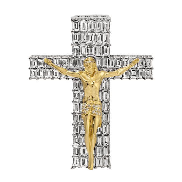 14K Gold Crucifix Cross Diamond Emerald Pendant