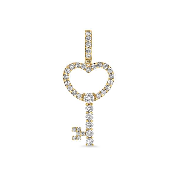 14k Yellow Gold Heart Key  Lab Diamond pendant